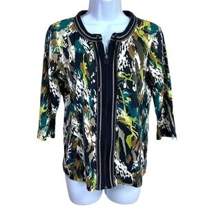 Small Christopher And Banks Green Blue Jacket Cotton Stretch 4 6 Zip Closure